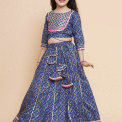 Alternative view of Blue & Pink Lehenga & Blouse With Dupatta